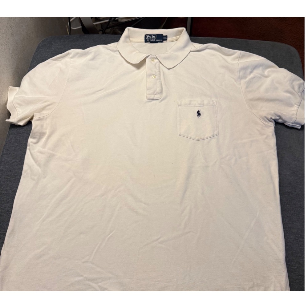 Polo Ralph Lauren Mens XXL Cream Off White Pique Pocket Polo Shirt Blue Label